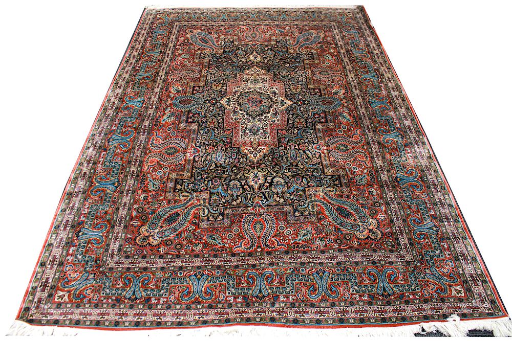 Appraisal: Silk Persian Carpet ' x ' Silk Persian carpet with