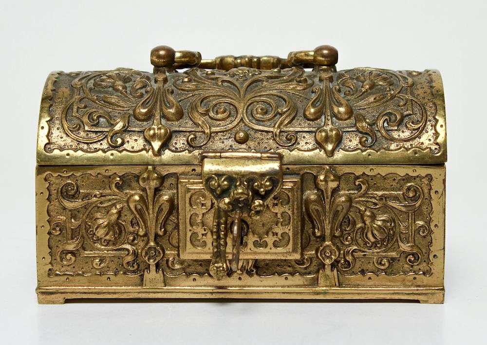 Appraisal: Gilt Brass Dome Top Locking Trinket Jewelry Chest Vintage gilt