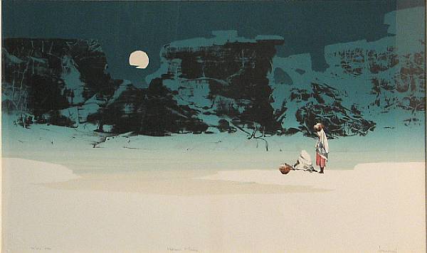 Appraisal: Michael Atkinson American born Pueblo Moon Color lithograph with handcoloring