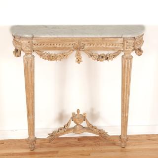 Appraisal: Louis XVI marble top limed wood console Louis XVI marble