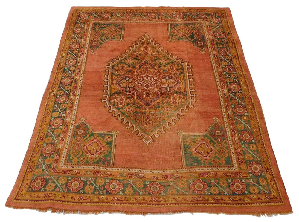 Appraisal: RUG Antique Turkish Oushak wool center medallion and open field