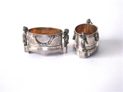 Appraisal: Pair of Classical style silver open salts ball black co