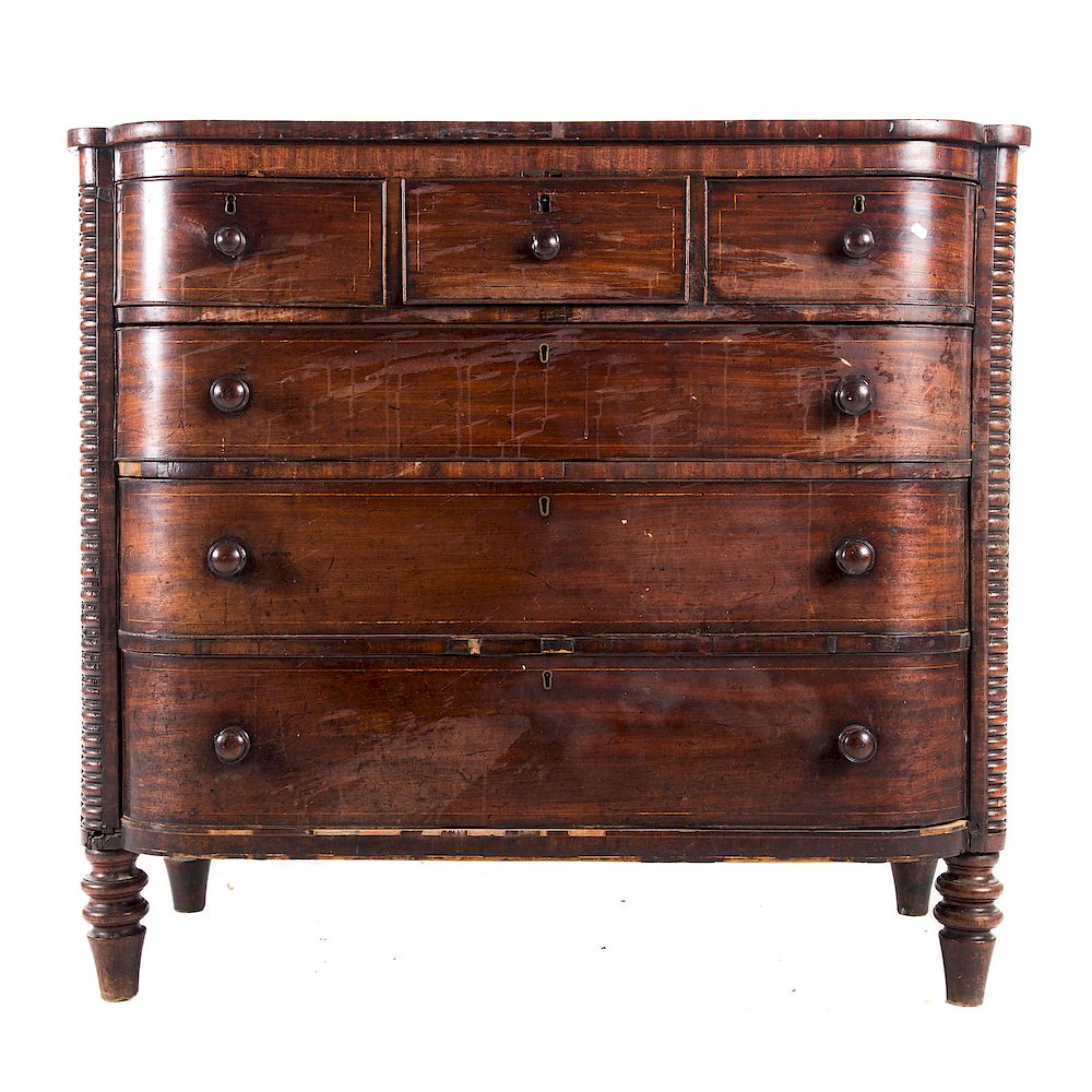 Appraisal: Regency Mahogany Chest of Drawers early th century bowed D