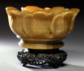 Appraisal: RHINOCEROS HORN BOWL Extremely rare and very elaborately carved antique