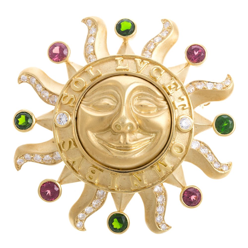 Appraisal: A Sun Face Brooch with Diamonds Gemstones in K K