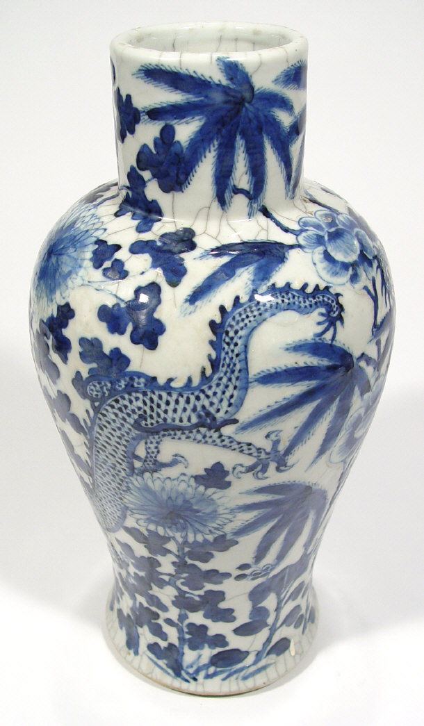 Appraisal: Chinese crackle glazed porcelain baluster vase painted in blues with