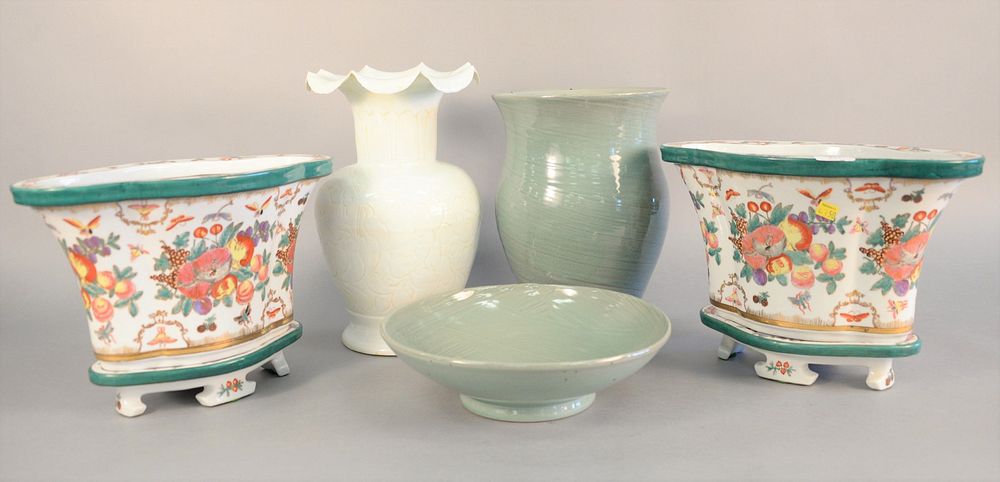 Appraisal: Five large porcelain and ceramic items to include pair of