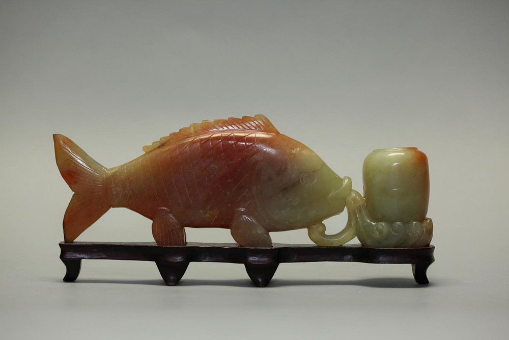 Appraisal: Chinese jade stone carving of a fish provenance Christie's without