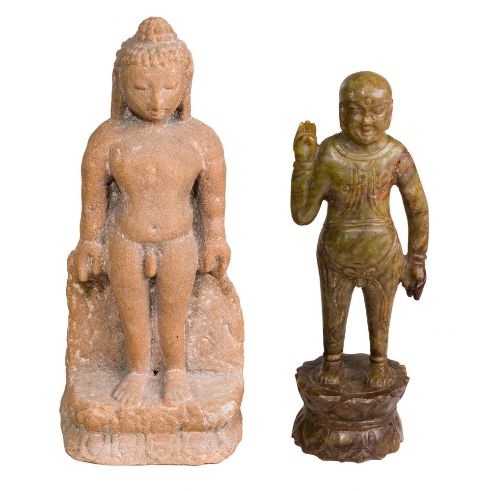 Appraisal: INDIAN CARVED STONE JAIN FIGURINES figural items both atop double