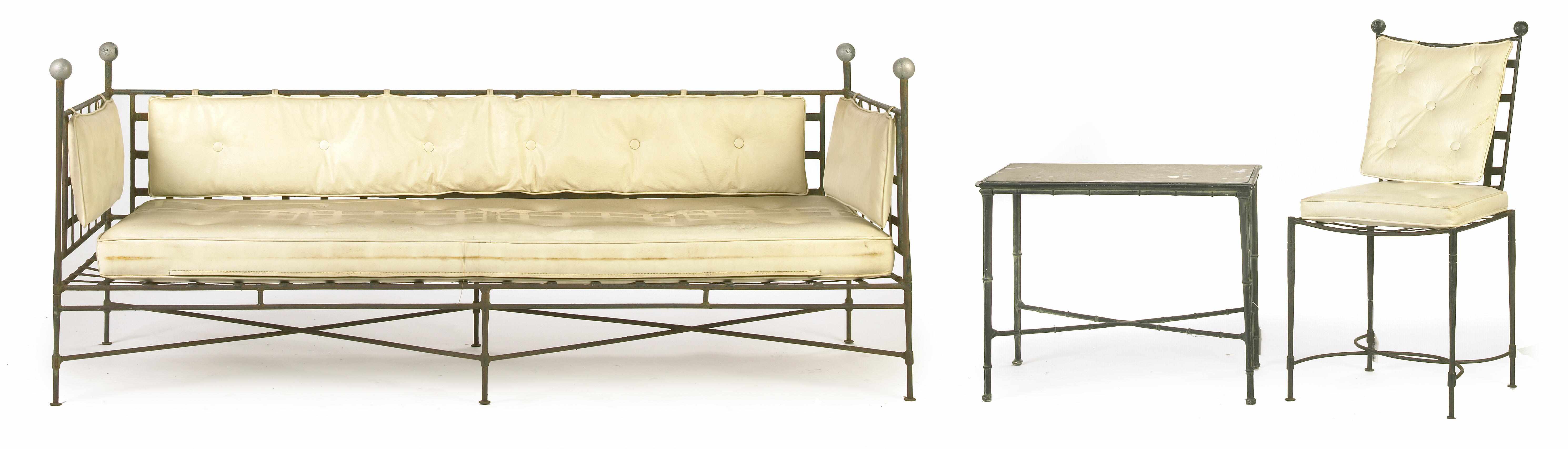 Appraisal: A suite of wrought metal garden furniture Comprising six chairs