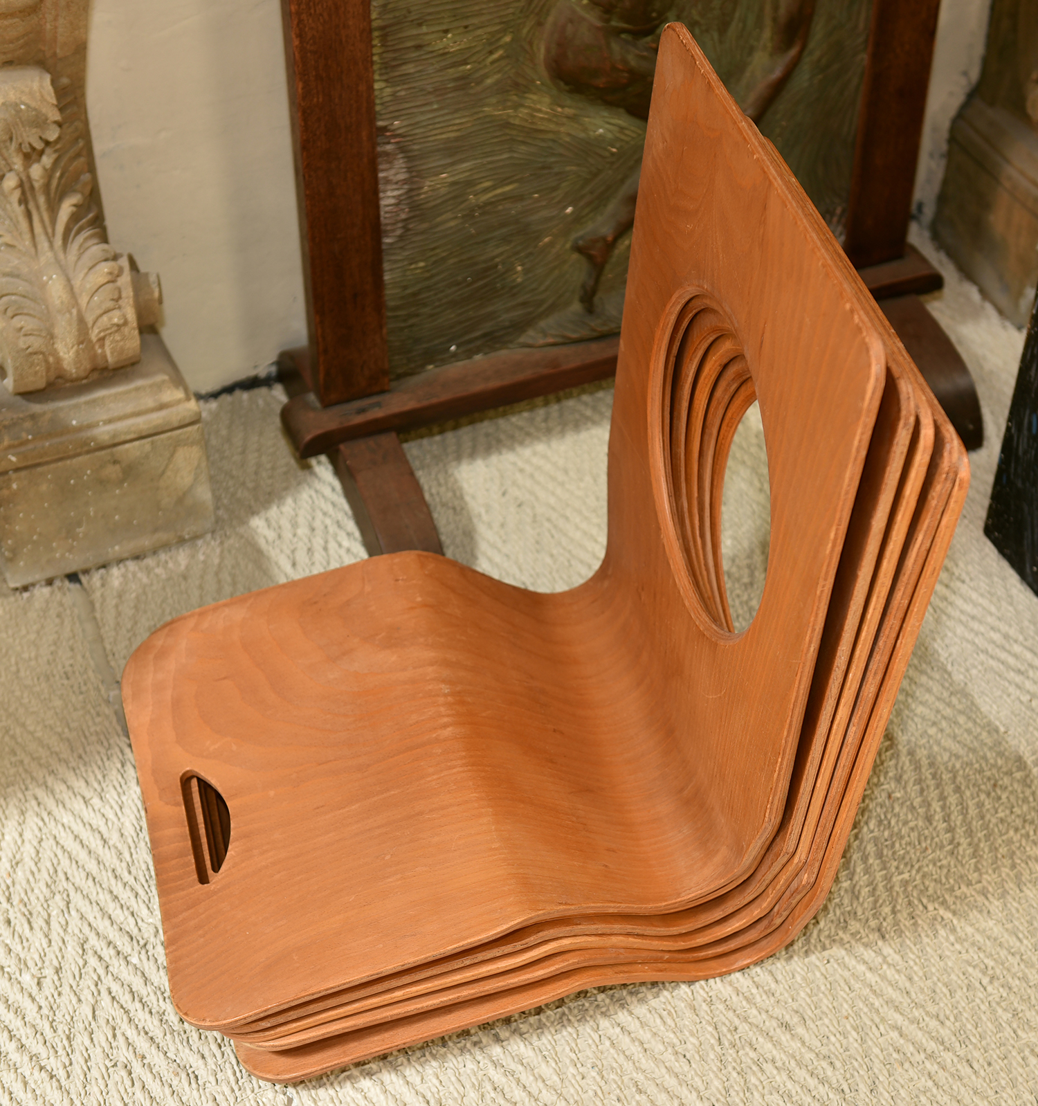 Appraisal: A SET OF SIX TATAMI FLOOR CHAIRS IN MOULDED PLYWOOD