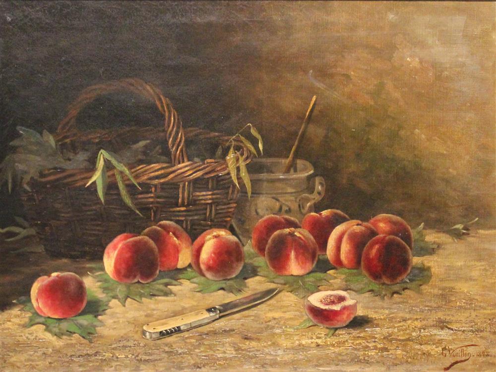 Appraisal: G VOUILLON FRENCH TH CENTURY STILL LIFE WITH BASKET AND