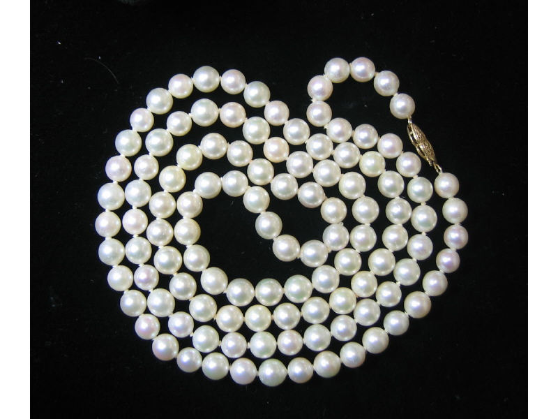 Appraisal: CULTURED PEARL NECKLACE - mm with k yellow gold filigree