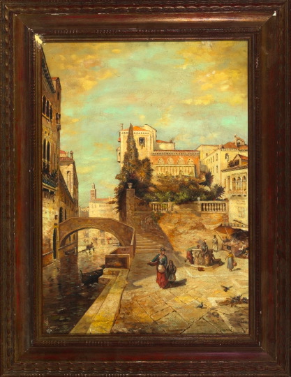 Appraisal: Italian School th Century Peasants Along a Venetian Canal oil