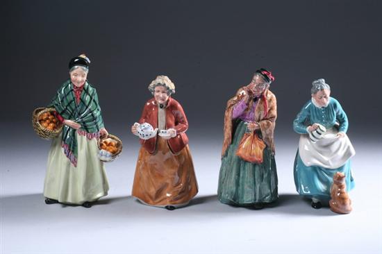 Appraisal: FOUR ROYAL DOULTON CHARACTER FIGURES Including The Orange Lady Teatime