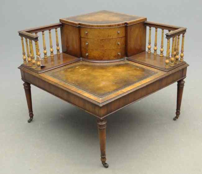 Appraisal: Leather top corner table with drawers and gallery surround ''