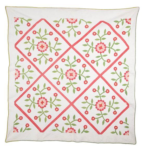 Appraisal: RED AND GREEN APPLIQUE QUILT Probably Midwestern mid th century