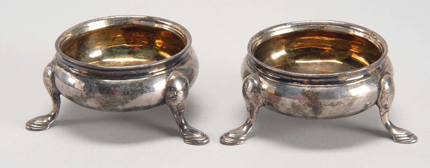 Appraisal: PAIR OF ENGLISH SILVER OPEN SALTS Worn marks untraceable Approx