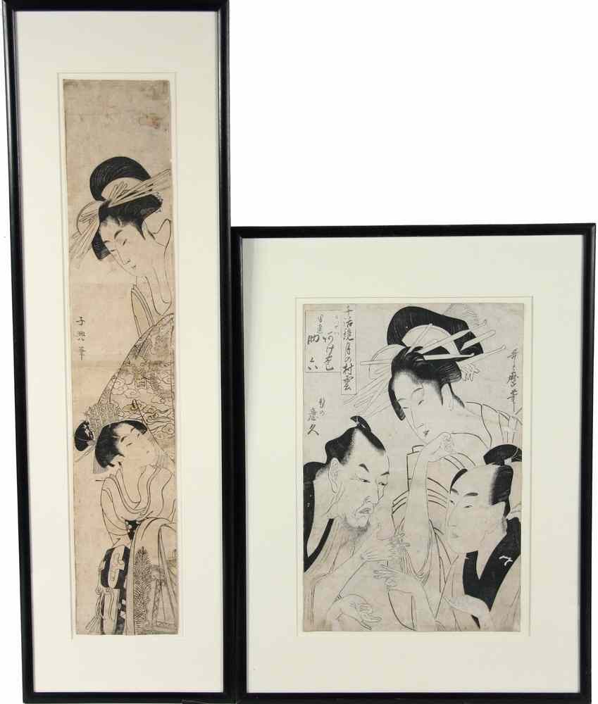 Appraisal: JAPANESE WOODBLOCK PRINTS - Tanzaku or Pillar print of Mother