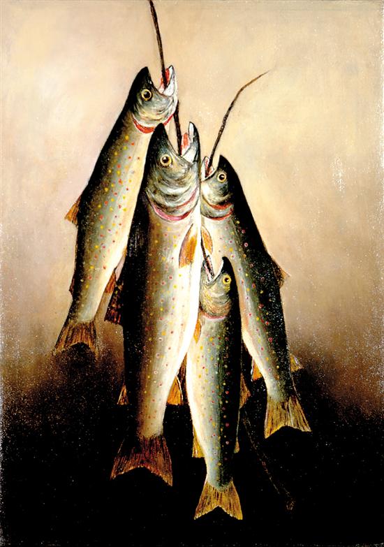 Appraisal: American school th century TROPHY OF TROUT oil on canvas