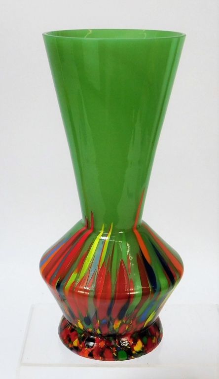 Appraisal: KRALIK OPALINE SPLATTER BOHEMIAN ART GLASS VASE Bohemia th CenturyLow