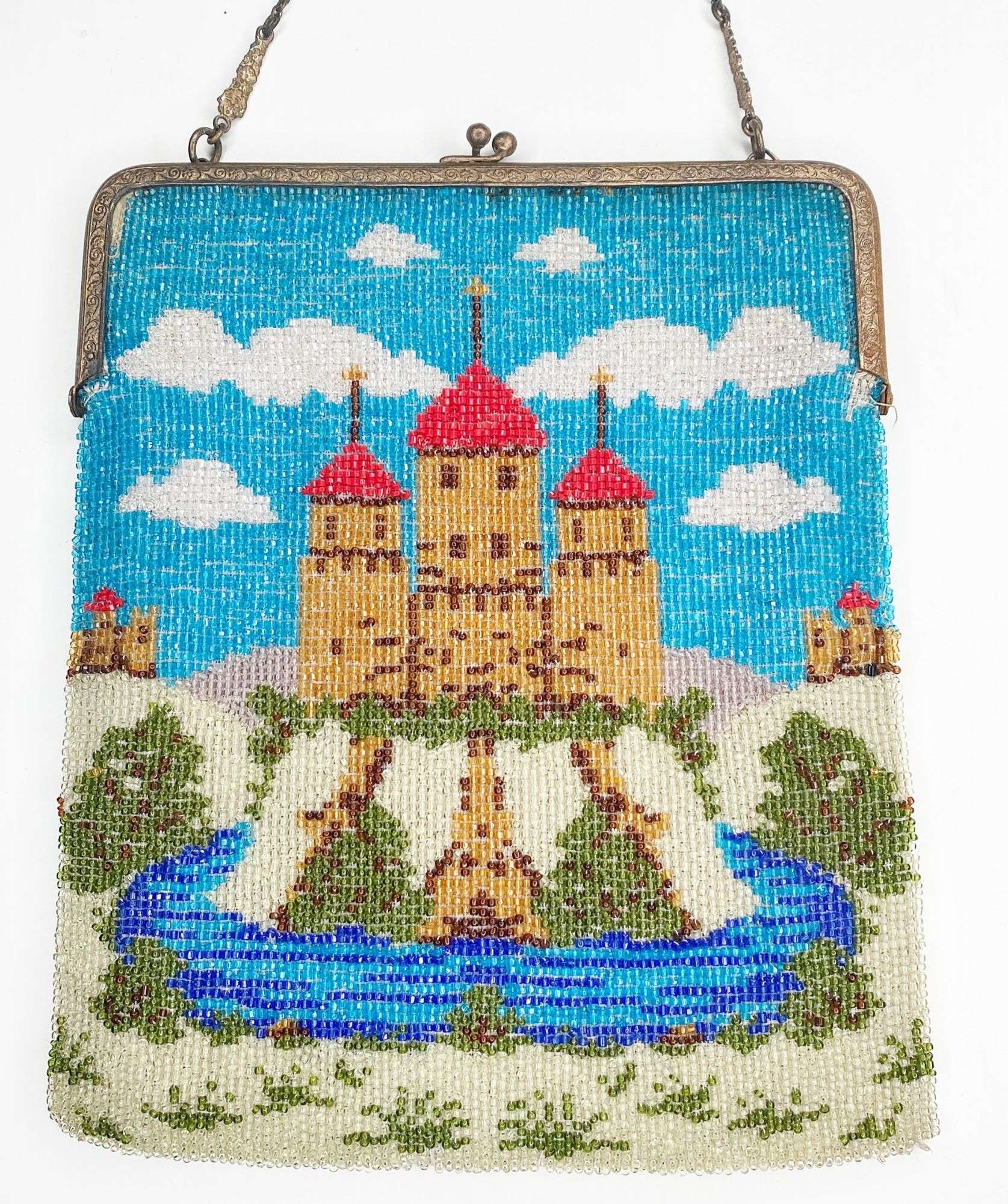 Appraisal: Micro Beaded Hand Bag with Castle Scene long at widest