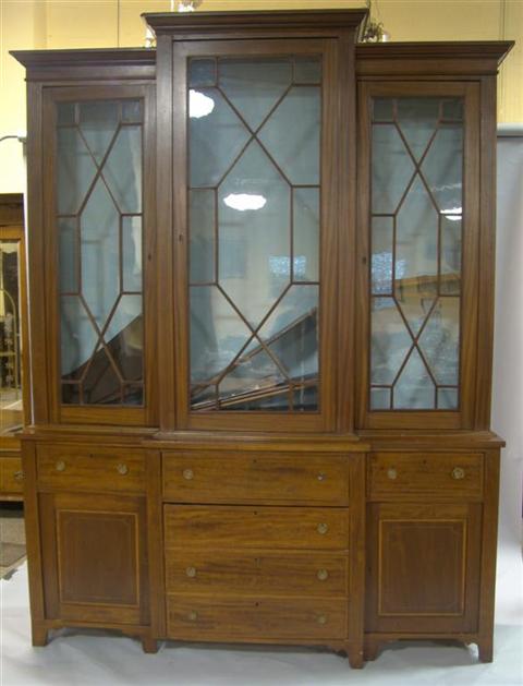 Appraisal: FEDERAL STYLE STRING INLAID BREAKFRONT th century the glazed doors