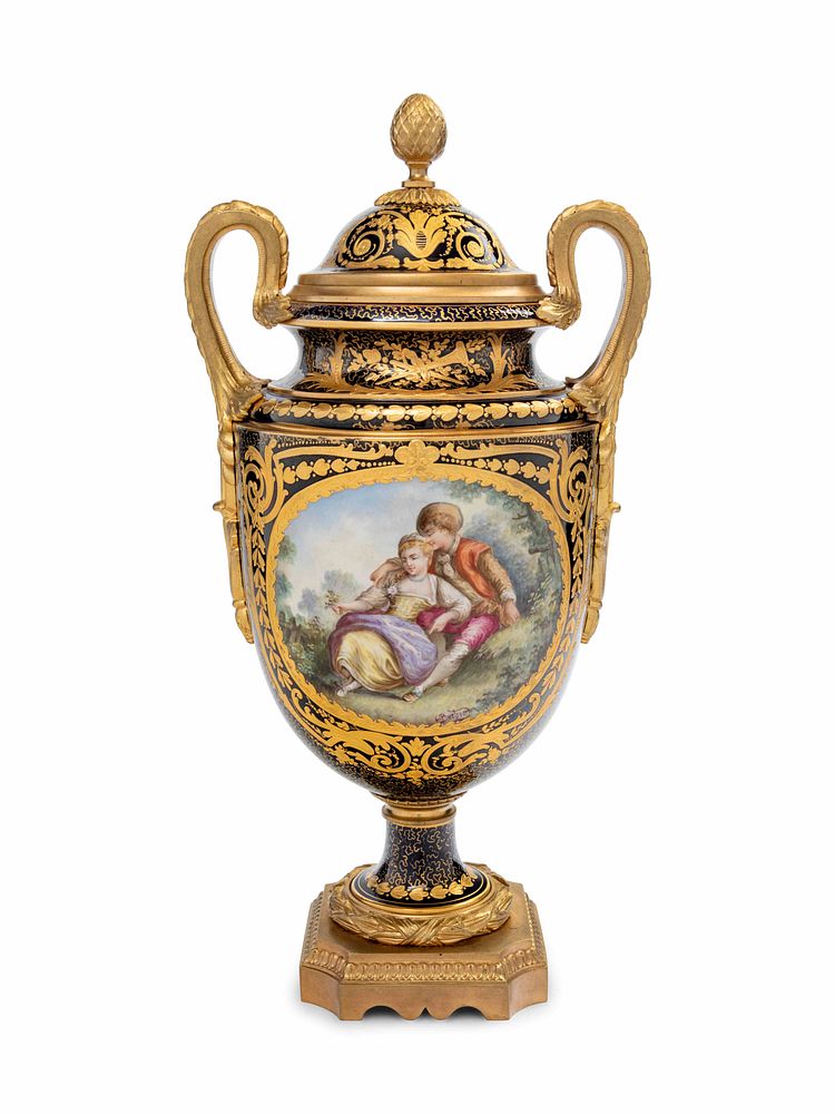 Appraisal: A Sevres Style Gilt Bronze Mounted Painted and Parcel Gilt