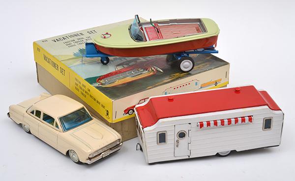 Appraisal: BANDAI JAPAN VACATIONER SET INCLUDING FRICTION TINPLATE FORD FALCON WITH