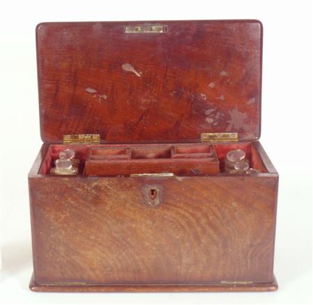 Appraisal: A th century mahogany pharmacy box the fitted interior with