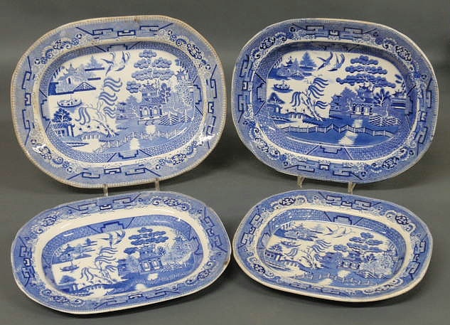 Appraisal: Assembled set of four Staffordshire platters with blue transfer decoration