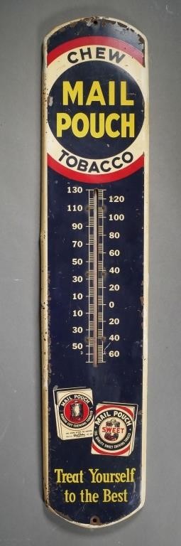 Appraisal: Original Mail Pouch tobacco advertising wall thermometer Measures - high