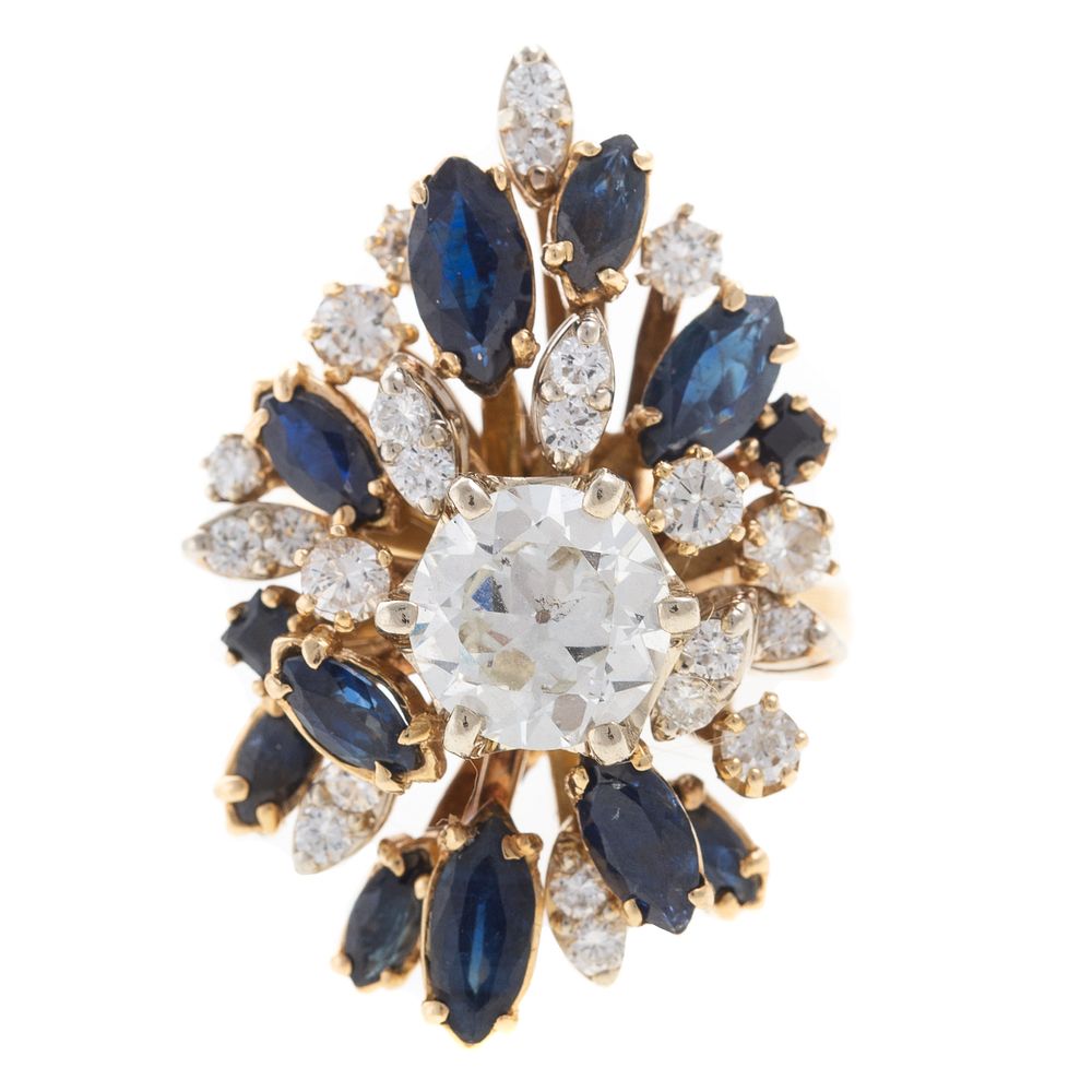 Appraisal: A ct Round Diamond Ring with Sapphires in K K