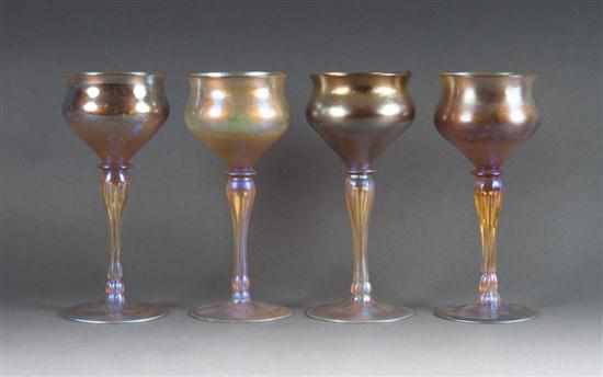 Appraisal: Set of four Tiffany Favrile glass wine stems first quarter-