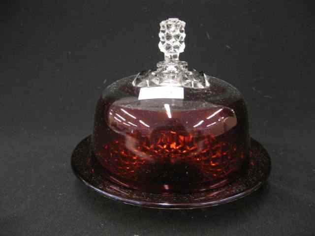 Appraisal: Victorian Ruby Flashed Glass Butter Dish ''Pavonia'' or ''Pineapple Stem''