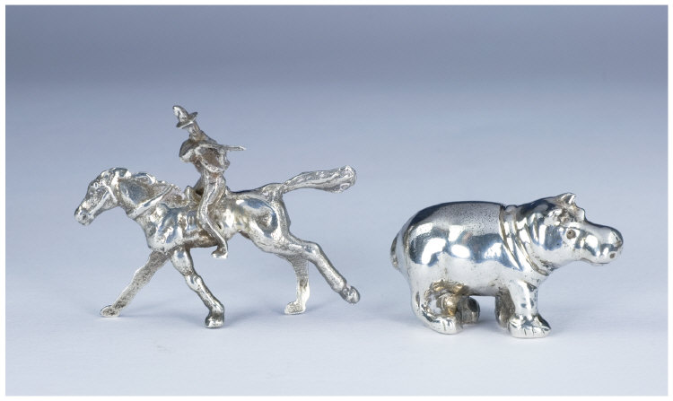 Appraisal: Heavy Miniature Silver Hippopotamus in a standing position marked to