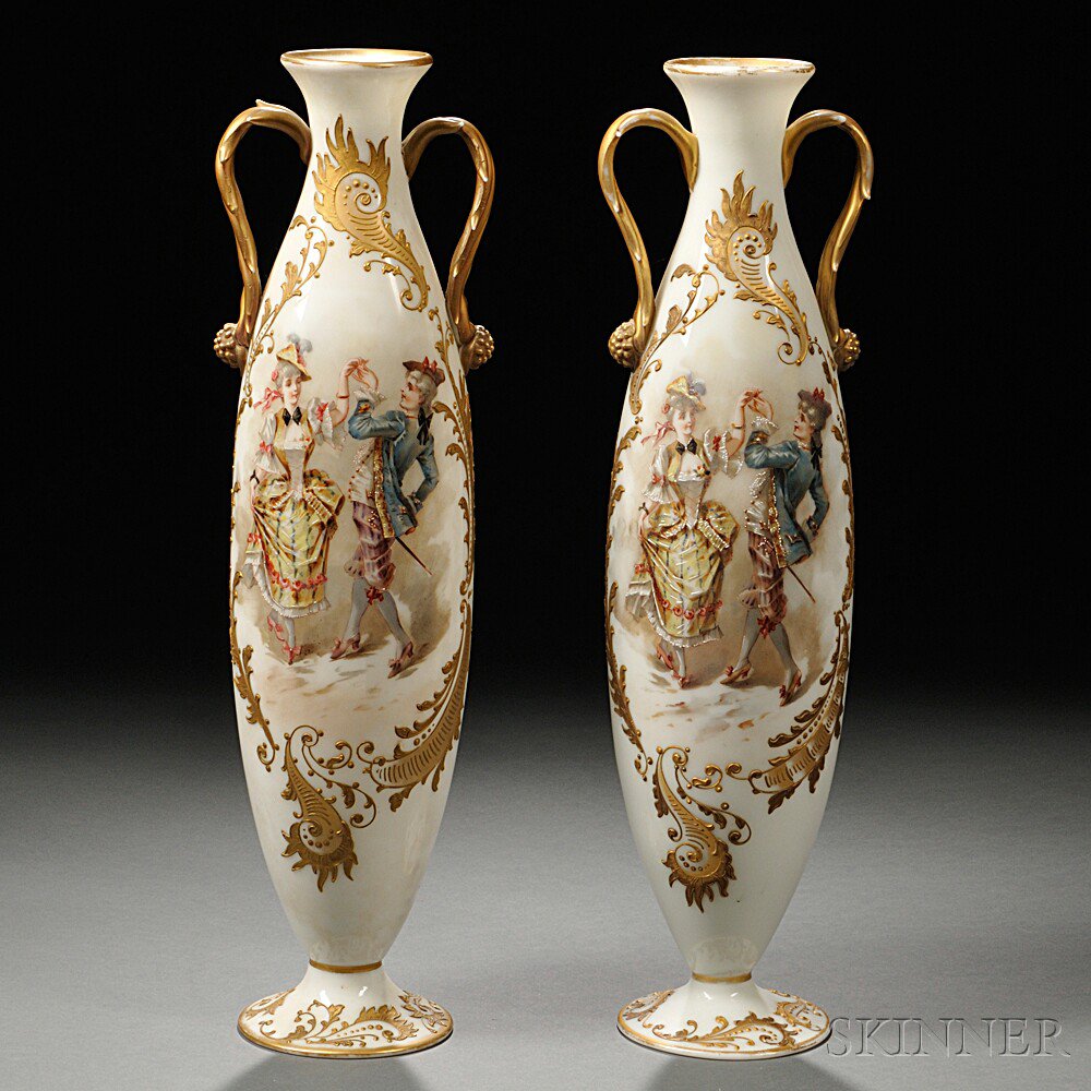 Appraisal: Pair of Mount Washington Glass Colonial Ware Vases New Bedford