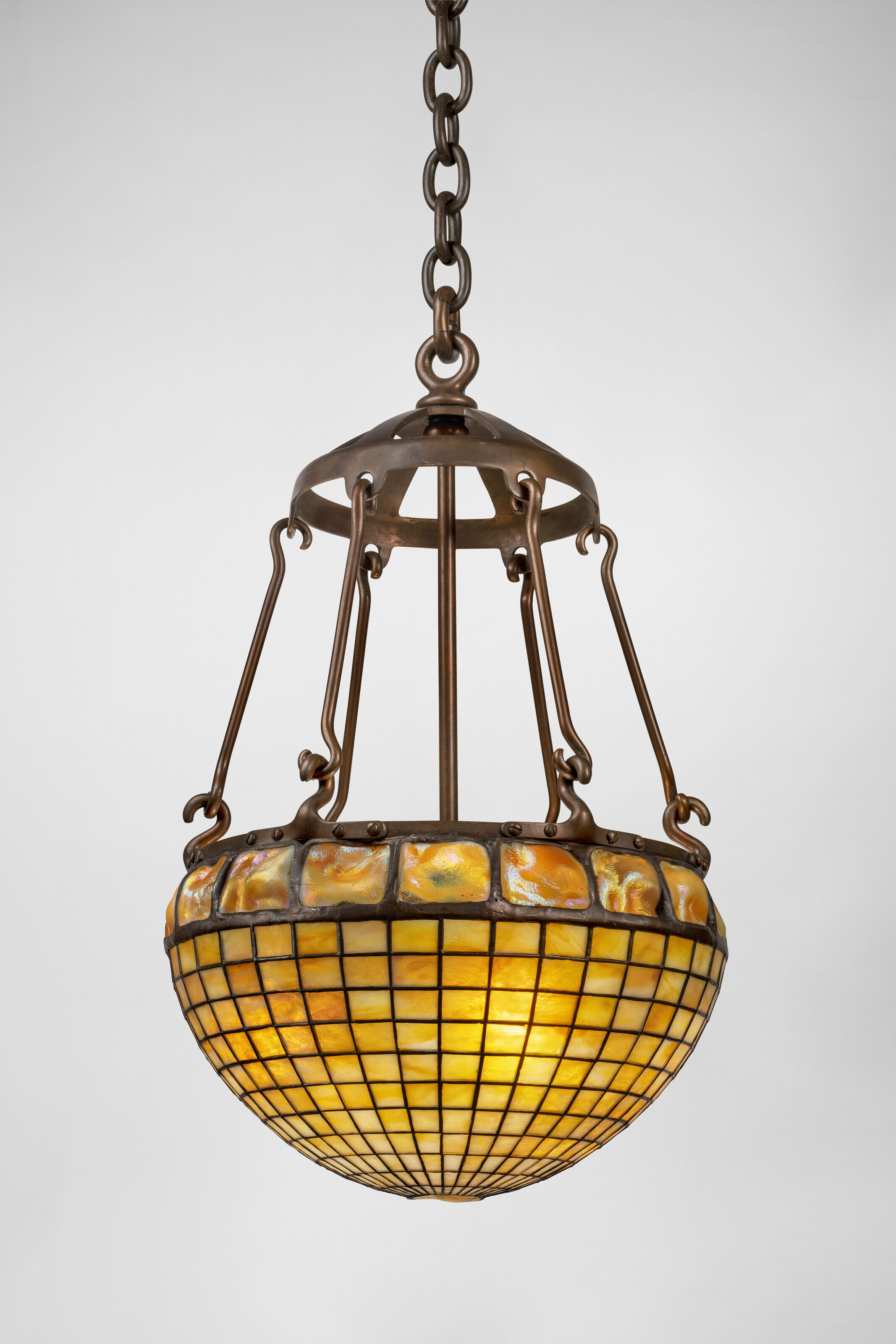 Appraisal: TIFFANY STUDIOS 'Turtle-Back and Geometric' Hanging Light circa leaded glass