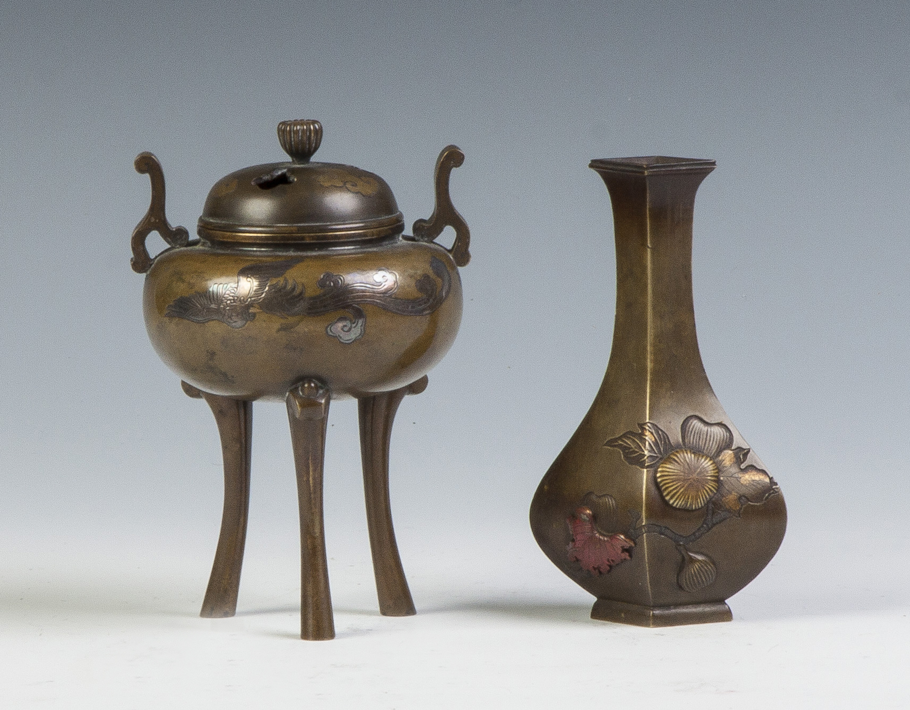 Appraisal: Japanese Mixed Metal Censer Vase Both early th cent Censer