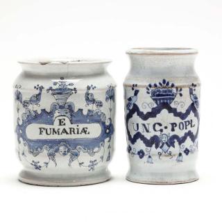 Appraisal: Two Dutch Delft Drug Jars th century each having a