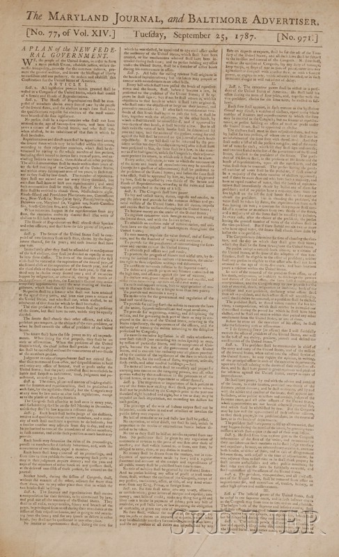 Appraisal: Constitution of the United States Early Printing as appearing in