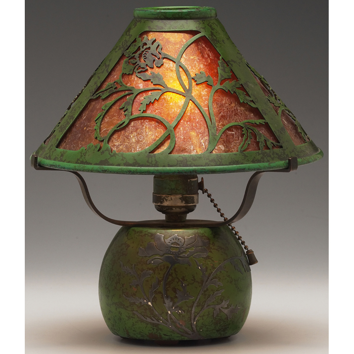 Appraisal: Good Heintz lamp attribution sterling on bronze applied poppy design