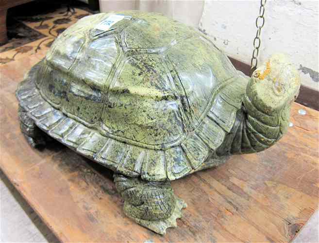 Appraisal: LIFE-SIZE GREEN MARBLE TORTOISE of hand sculptured solid jade-green marble