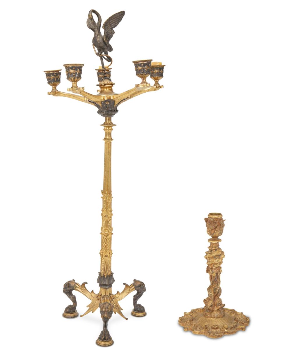 Appraisal: Two French gilt-bronze candlesticks Late th early th Century Comprising