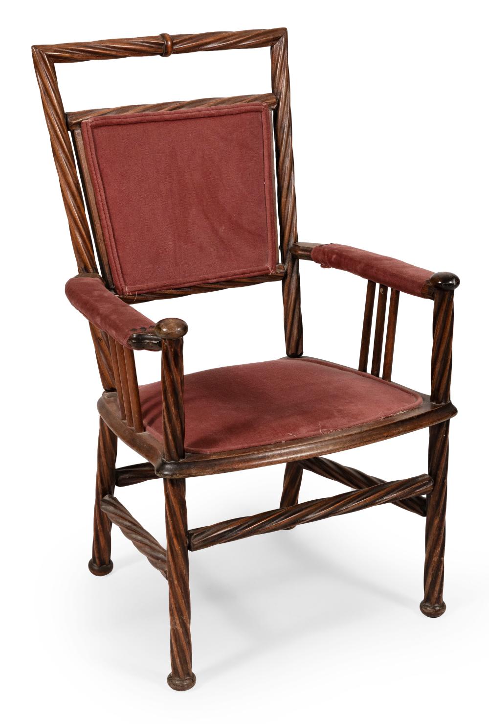 Appraisal: BARLEY TWIST ARMCHAIR EARLY TH CENTURY BACK HEIGHT SEAT HEIGHT