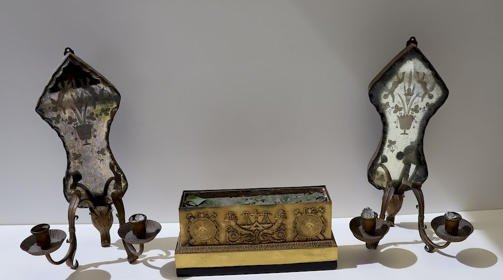 Appraisal: Antique Decorative Grouping Of A Pair Of Sconces A Planter