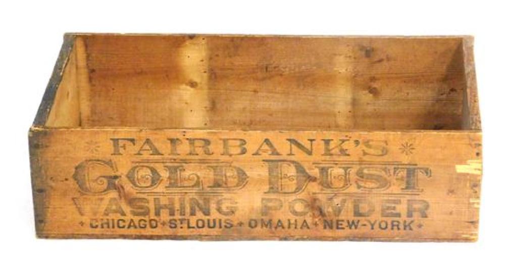 Appraisal: BLACK AMERICANA Wood Gold Dust shipping box c early 's