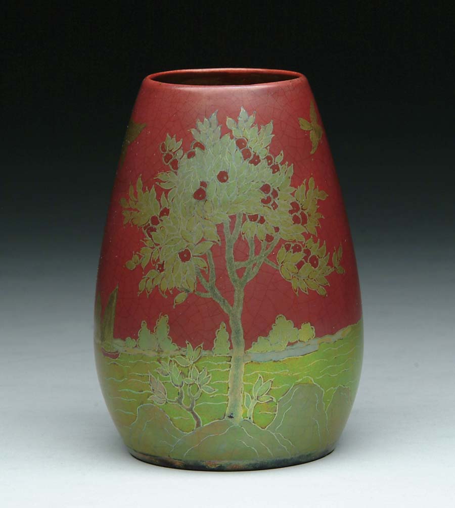 Appraisal: ZSOLNAY SCENIC VASE This outstanding Zsolnay vase has gold iridescent