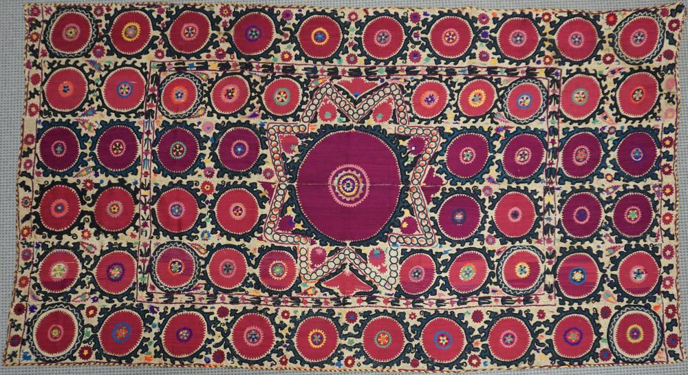 Appraisal: UZBEK SILK EMBROIDERED WALL HANGING FT IN X FT INUzbek