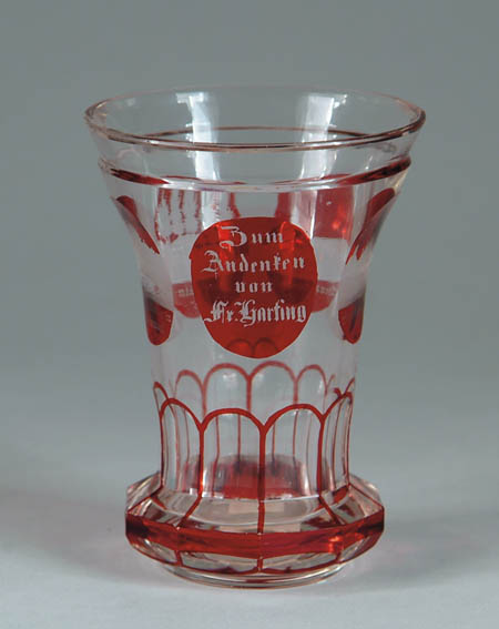 Appraisal: GERMAN RUBY FLASH BEAKER Cut and engraved scenic decoration with